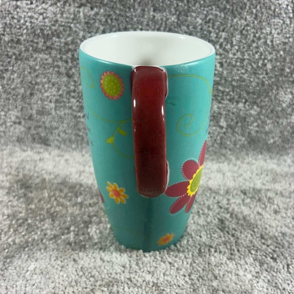 Latte Mug Teal Floral Proverbs 3:5 Trust in the Lord Scripture Religious 6in - Picture 3 of 8